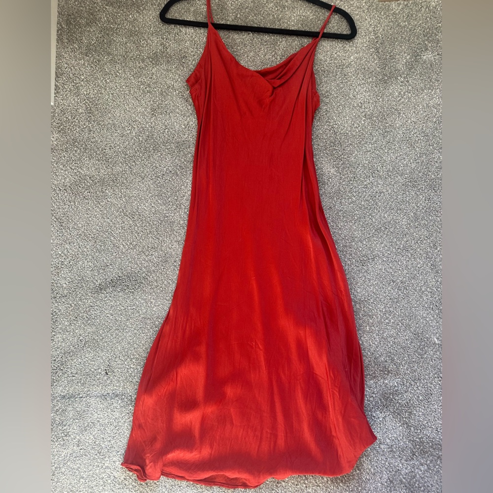 Loft orange cowl neck midi dress